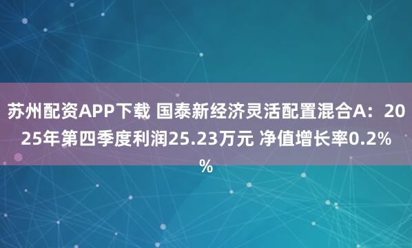 苏州配资APP下载 国泰新经济灵活配置混合A：2025年第四季度利润25.23万元 净值增长率0.2%